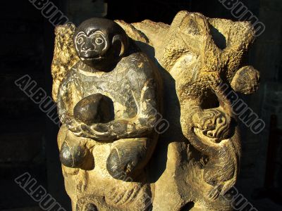 Ancient rock carving art of monkey