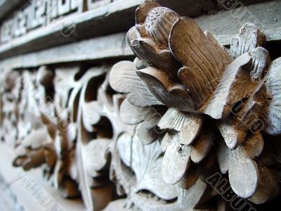 Ancient wood carving art of lotus