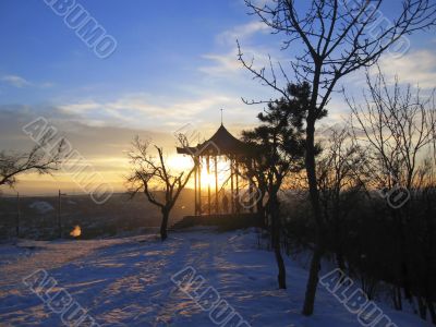 Chinese arbor. North Caucasus landmarks. Winter Pyatigorsk