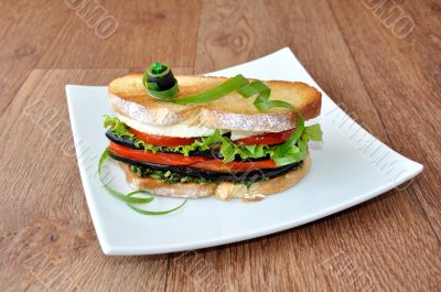 Sandwich with eggplant, tomatoes