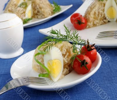 A piece of jellied chicken and egg