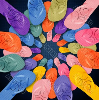 Colorful Flip Flops on circle shape