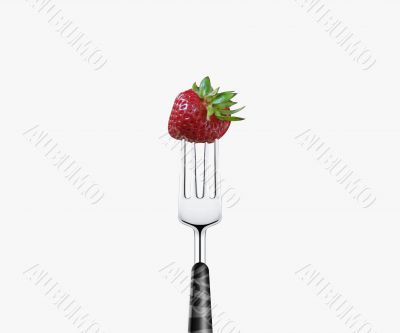 strawberry pierced by fork, isolated on white background strawberry pierced by fork, isolated on white background