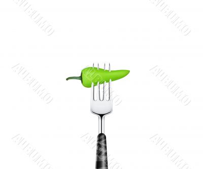 Green Chili pierced by forks