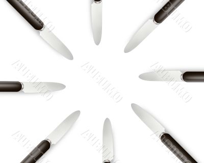 Empty copy space circle in set of knives