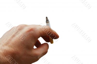 Mans hand hold a cigarette with a ash
