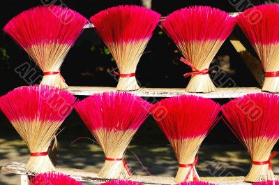 Red incense or joss sticks for buddhist prayers