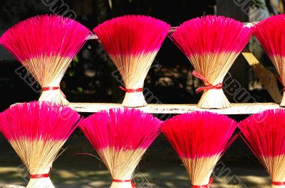 Red incense or joss sticks for buddhist prayers