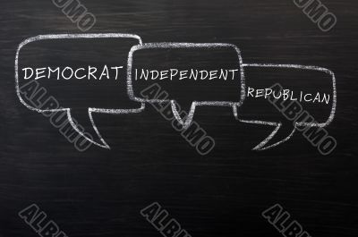 Speech bubbles for democrat,independent and republican