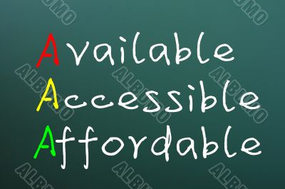 Acronym of AAA for available, accessible and affordable 