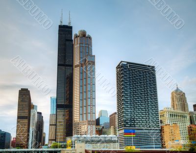 Cityscape of  Chicago in the evening