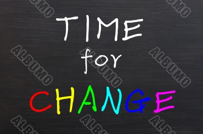 Time for change, colorful words on blackboard