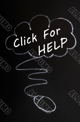 Click for help - words written with chalk on a blackboard 