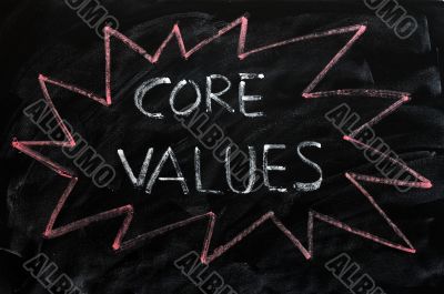 Core values written on a blackboard