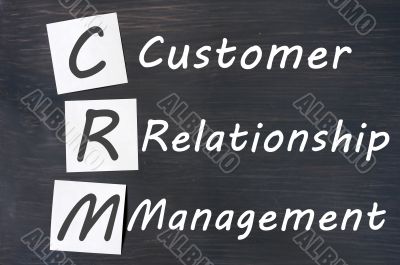 Acronym of CRM - Customer Relationship Management written on a blackboard 