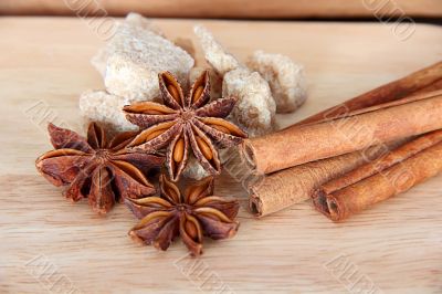 Anise, sugar and cinnamon