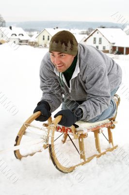 Sledding at winter time  