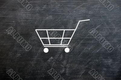 Chalk drawing of Shopping cart on a smudged blackboard