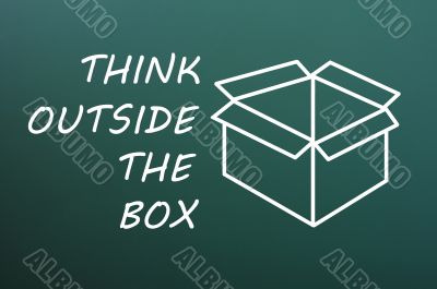 Concept of `Think Outside the box` on a green chalkboard