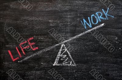 Balance of Life and work on a wooden blackboard