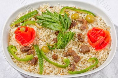 Rice with meat and vegetables
