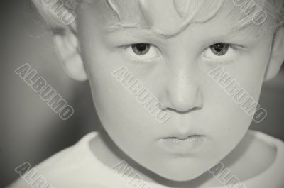 Monochrome portrait of small boy