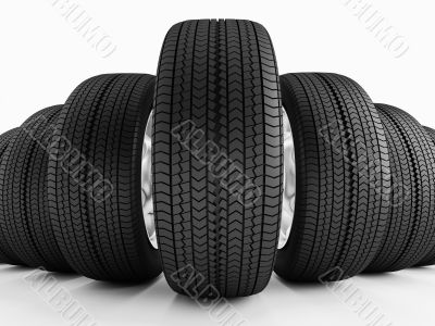 Car tires in a row