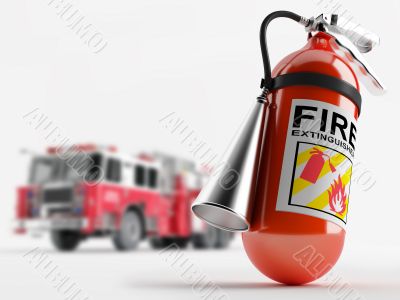 Fire truck and a fire extinguisher Fire truck and a fire extinguisher