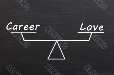 Balance of career and love on a Smudged blackboard background