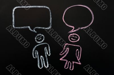 Chalk drawing of blank speech bubbles with human figures