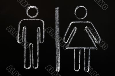 Men and women symbols drawn on blackboard background