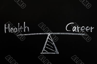 Balance of health and career drawn with chalk