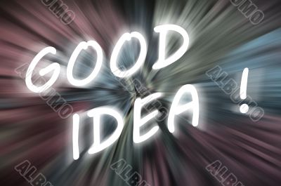 Chalk drawing of `Good Idea`  on blurred chalkboard 