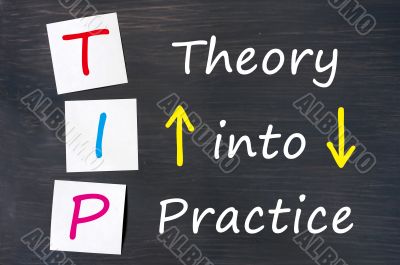 TIP acronym for theory into practice written on a blackboard 