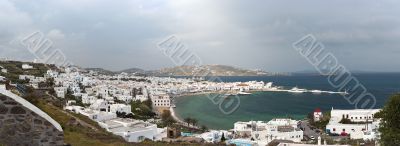 Mykonos city and port panorama