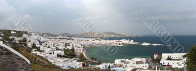 Mykonos city and port panorama Mykonos city and port panorama