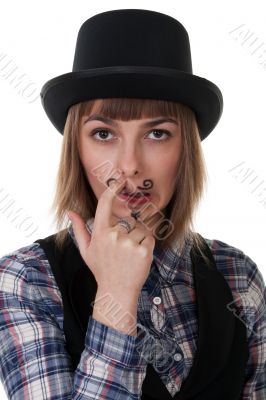 girl with painted mustaches