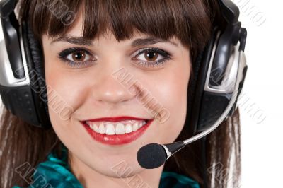 portrait of girl with headphones with microphone
