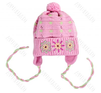 baby knitted hat with a flower pattern