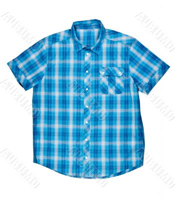 checkered blue shirt with short sleeves