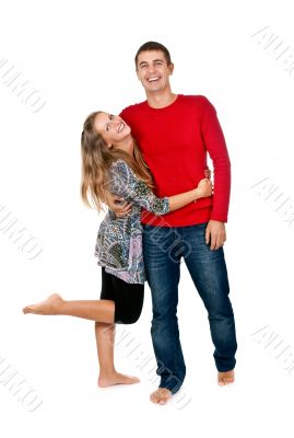 loving couple embracing in studio