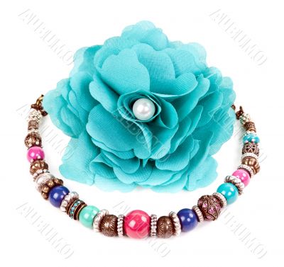 turquoise fabric flower and color bracelet