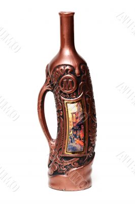 pottery designer bottle of wine isolated on white background pottery designer bottle of wine isolated on white background