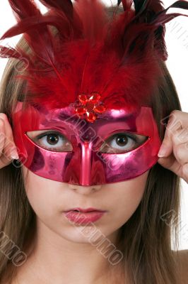 girl in the red masquerade mask