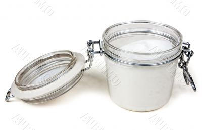 jar of cream with a steel lock