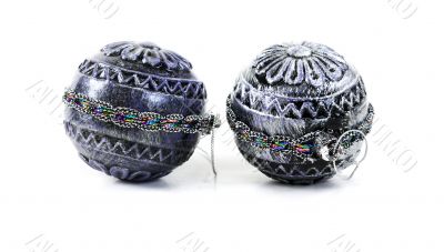 two silver Christmas ball