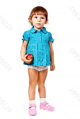 little girl with an apple in studio isolated
