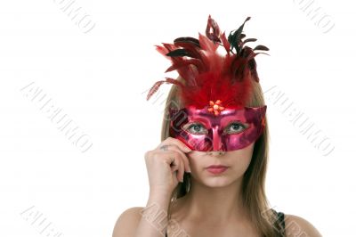 girl in the red masquerade mask