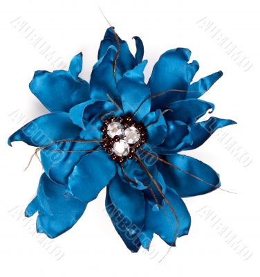 blue fabric flower with crystals