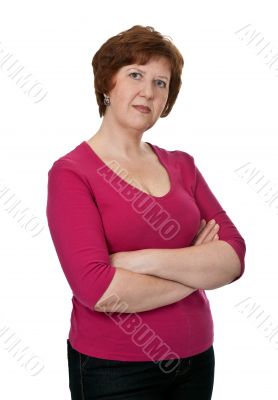 portrait of an elderly lady in red dress